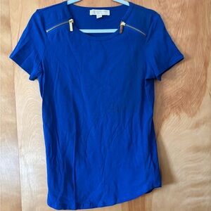 Michael Kors Royal Blue Short Sleeve Top w/ Gold Zippers - Medium